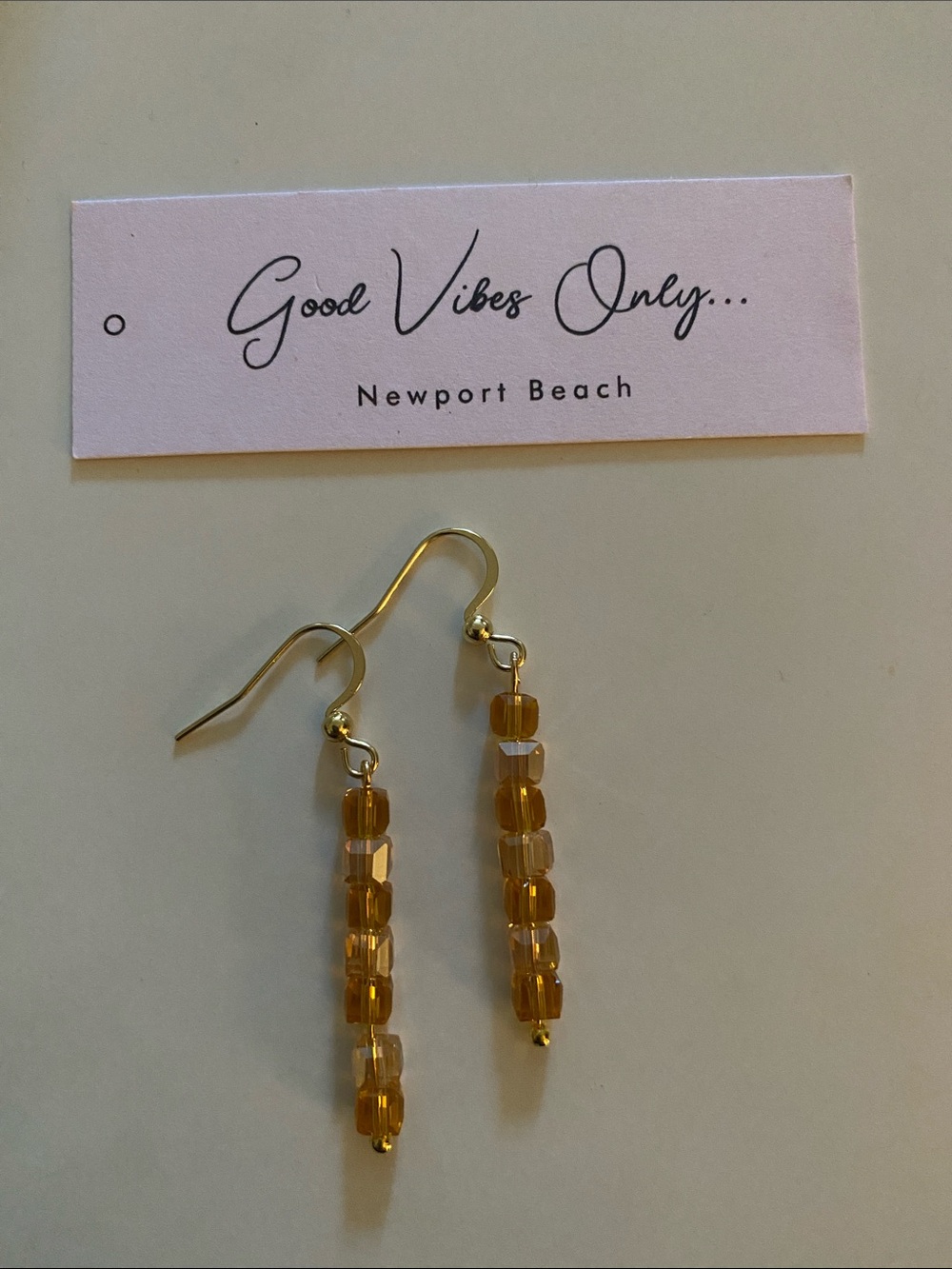 Good Vibes Only Amber Gold Beaded Drop Earrings